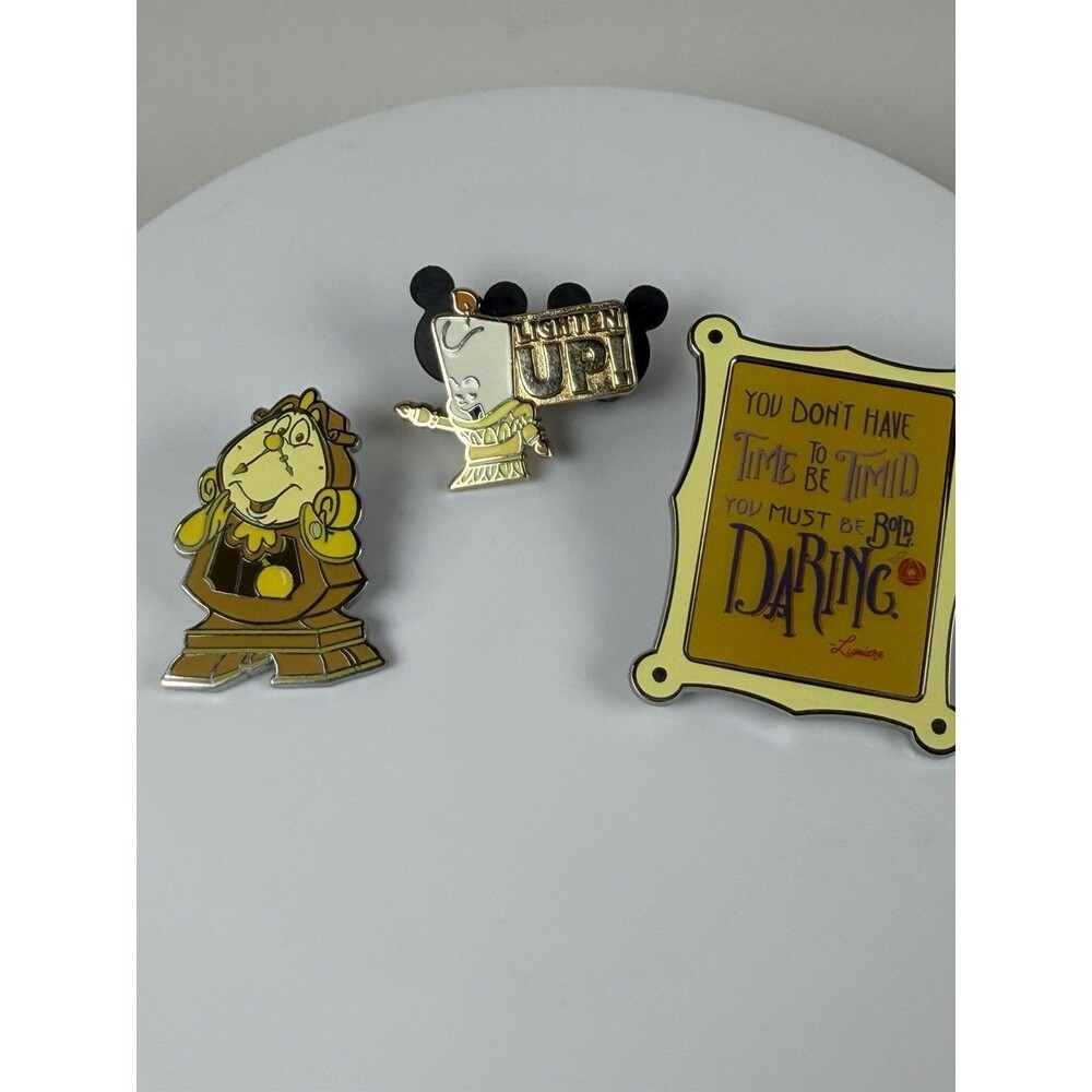 Disney Wisdom Beauty and the Beast June 2019 3 Pin Set Lumiere Cogsworth Quote